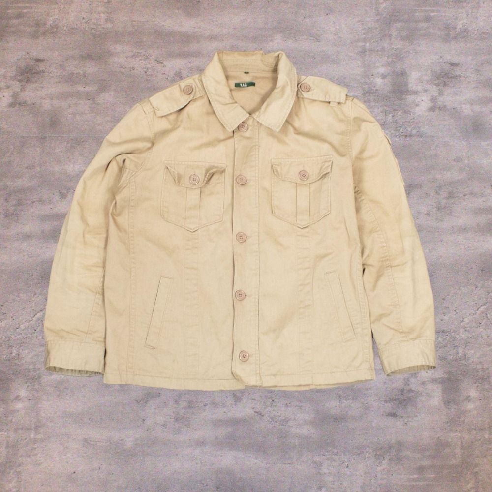 Vintage VTG Y2K 2000's R.A.G OG 107 Trucker Multi Pocket MIltary Tan Jacket